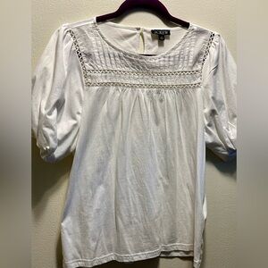 J Crew White Puff Sleeve Lace Detailed Top